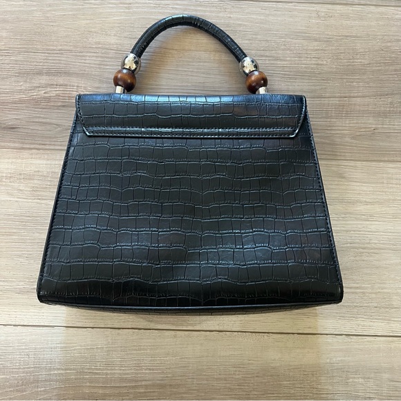 WeWoreWhat Black Croc Leather Purse w Brown/Silver Beads- Removable Strap - Picture 3 of 7